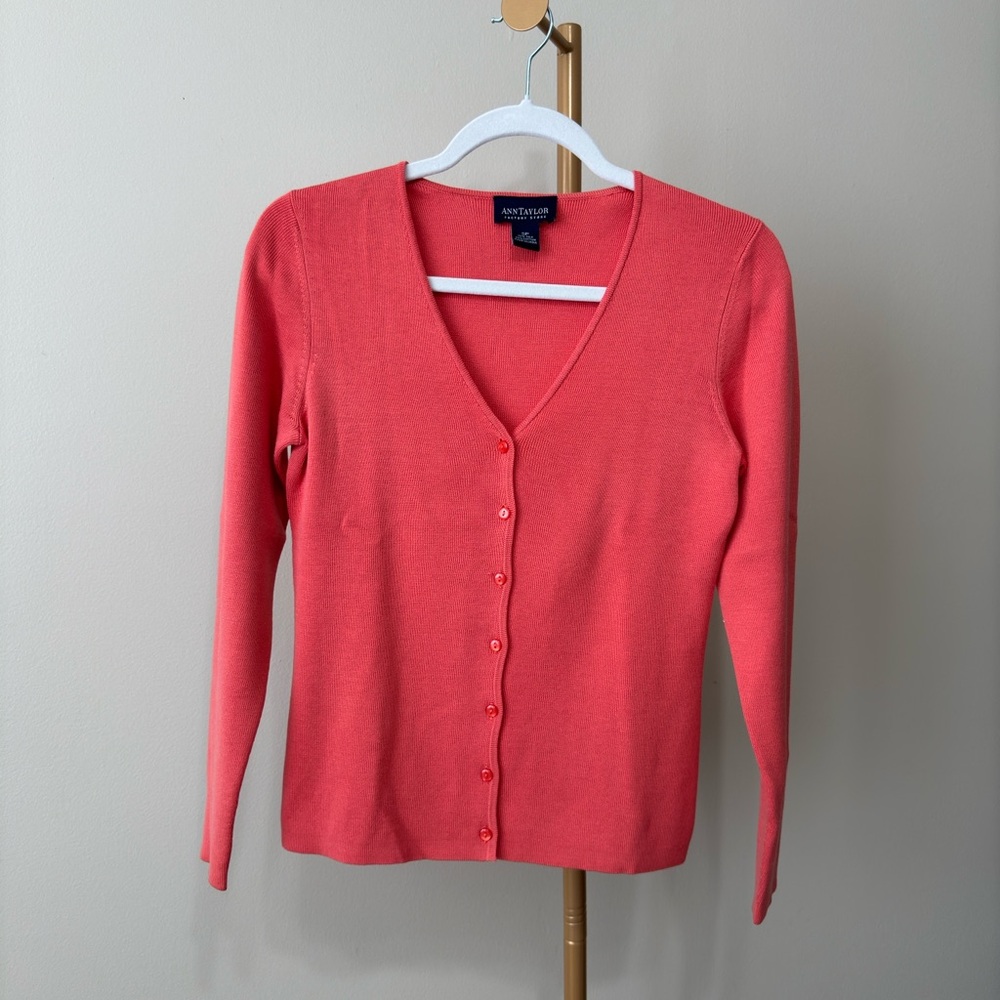 Ann Taylor Silk Coral Cardigan, Small